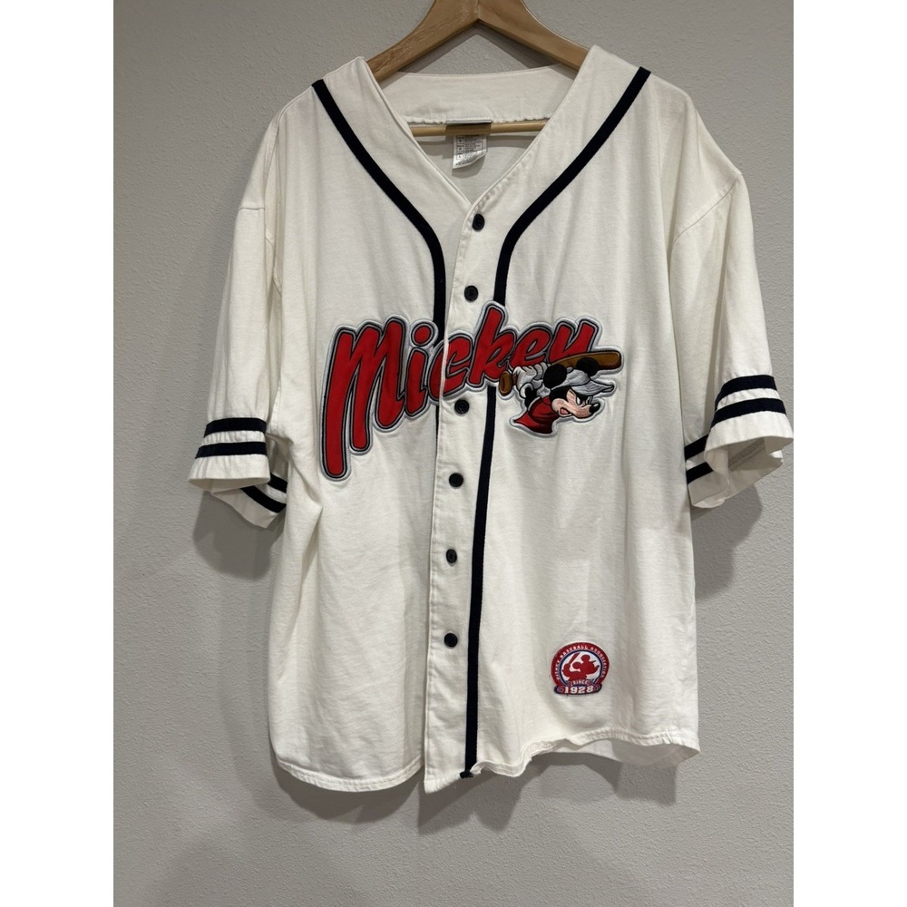 Vintage Disneyland Resorts Mickey Mouse Baseball Jersey Embroidered Size Large